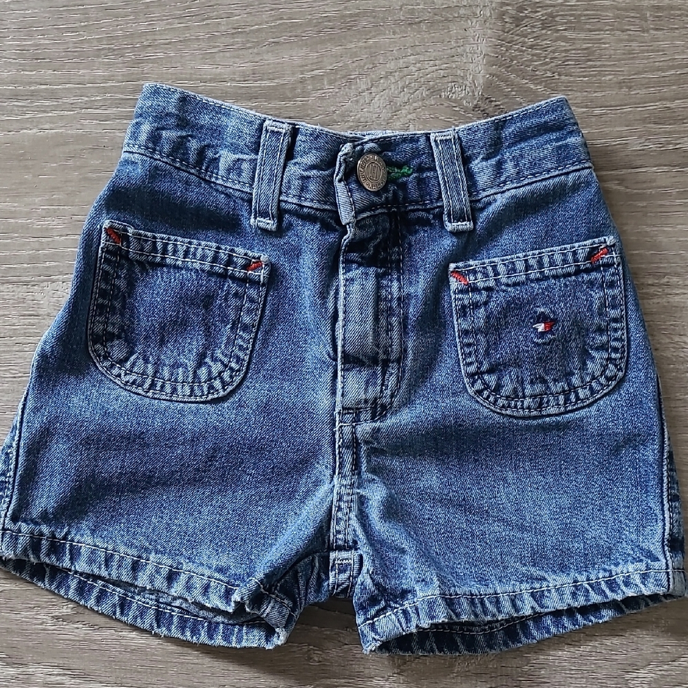 Vintage Adorable Tommy Hilfiger Blue Denim Shorts with Embroidered Details 3T